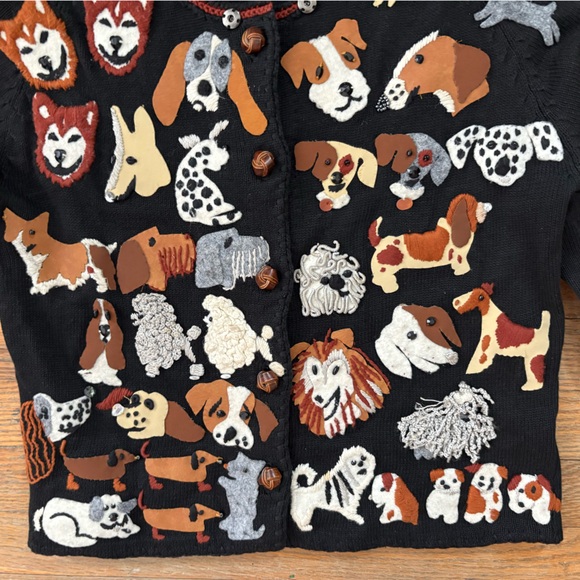 Vintage 1997 Michael Simon Dog Appliqué Black Knit Cardigan Sweater Size S - Picture 3 of 11